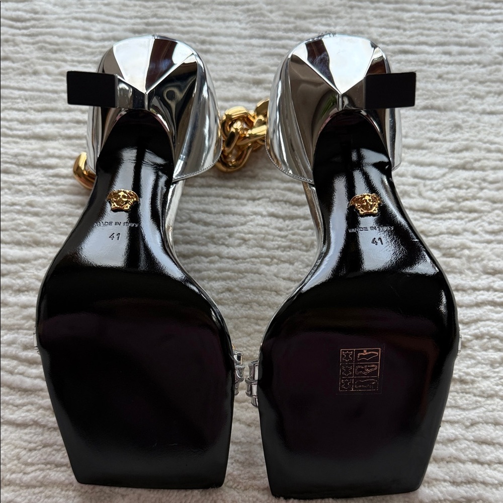 Versace Silver Heels with Gold Chain Accents size 41 - Picture 6 of 15